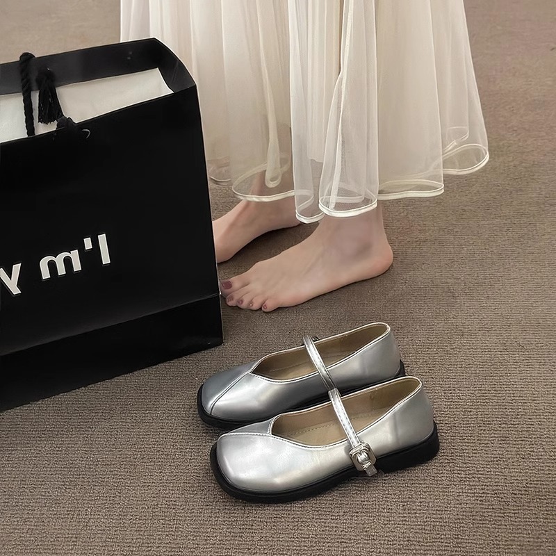 Ddmysports Square Toe Fairy Chunky Heel Leather Summer New Versatile British Style Dress Shoes For Women Outdoor Shoes