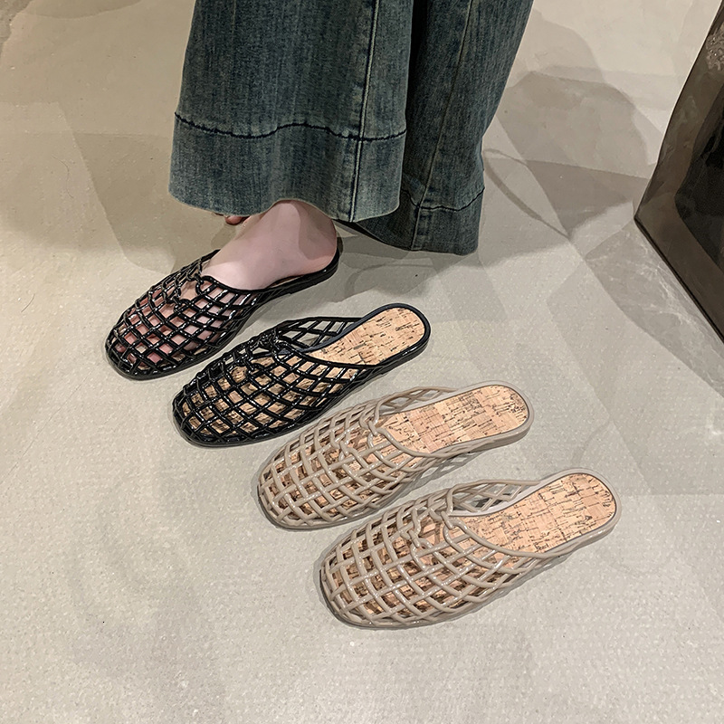 Ddmyoutdoor Ddmyoutdoor Summer New Style Woven Mesh Slippers Hollow Transparent Jelly Shoes Women Flat Outdoor Closed Toe Beach Clogs Outdoor Shoes