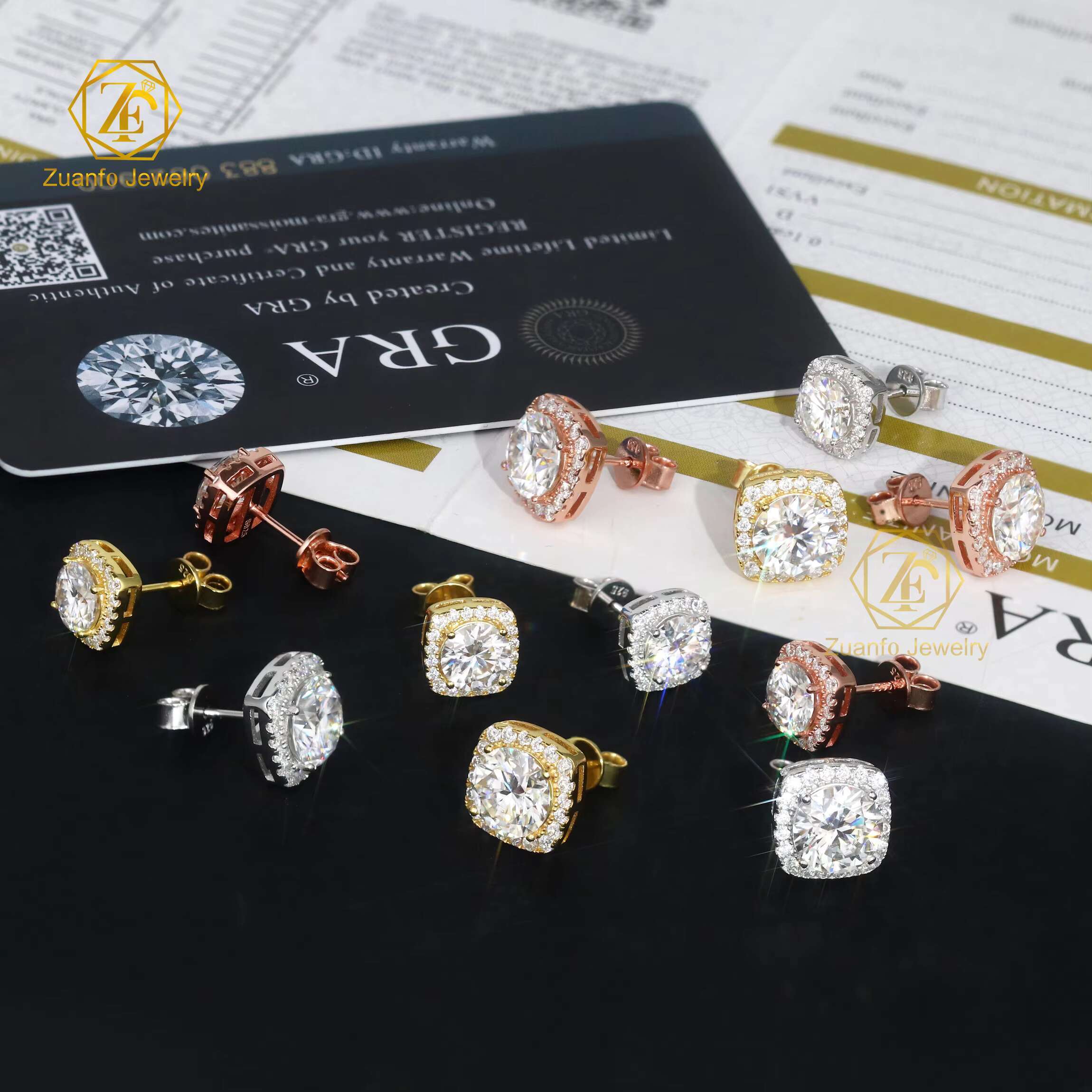 1ct 2Carat 925 Sterling Silver Base Waterproof Ear Studs Jewelry 18k Gold Plated Round Moissanites Stud Earrings for Women