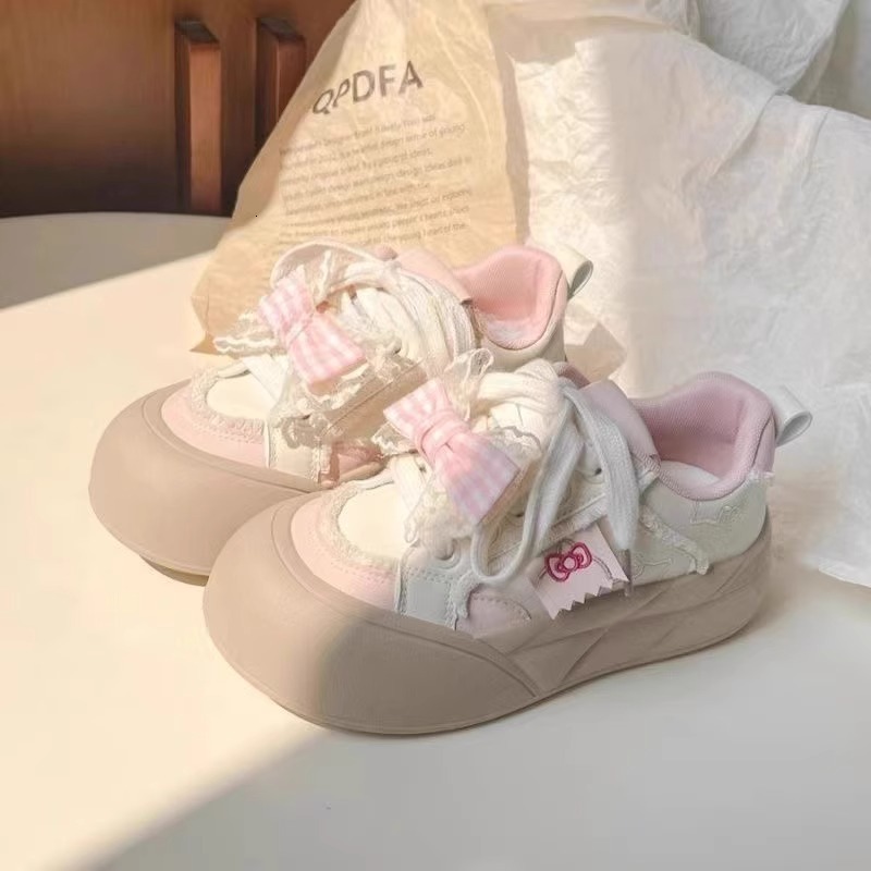 Ddmysports New Bowknot Versatile Casual Sports Sneakers For Women Thick Soled White Bread Shoes Outdoor Shoes