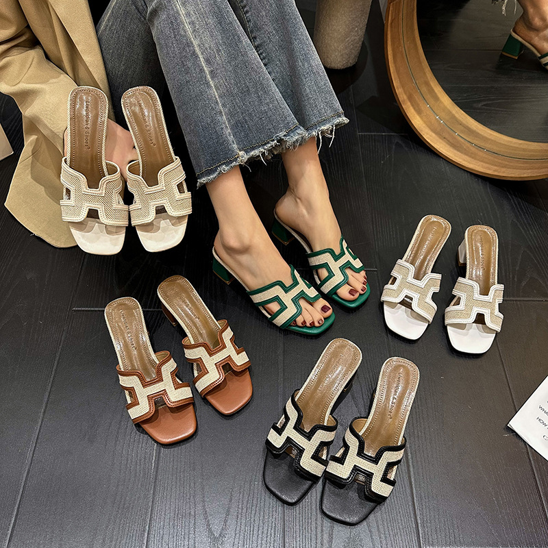 hot Free Shipping designer Slippers New high heeled slippers for women with and straight heels fashionable beach sandals thick soles