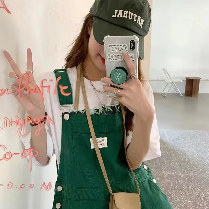 Green AntiAging Denim Overalls Women Summer Of The Season plus Size Fat MM OnePiece Loose Straight Short Pants Je 250612