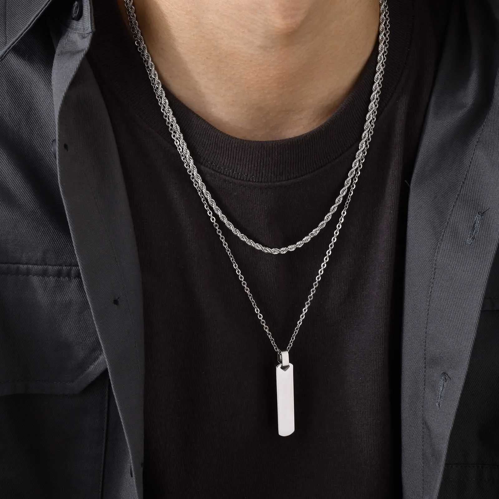 Vertical Bar Stacked Necklaces for Men Boys Stainless Steel Cuban Chain Twisted Rope Chain Collar Stylish Jewelry Sets Gifts Z250614