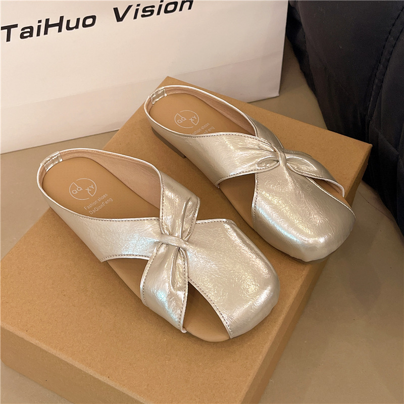 Ddmyoutdoor Baotou Half Slippers For Women Fashion New Summer Leather Flat Soft Sole Elegant Slip On Sandals S Shoes Outdoor Shoes