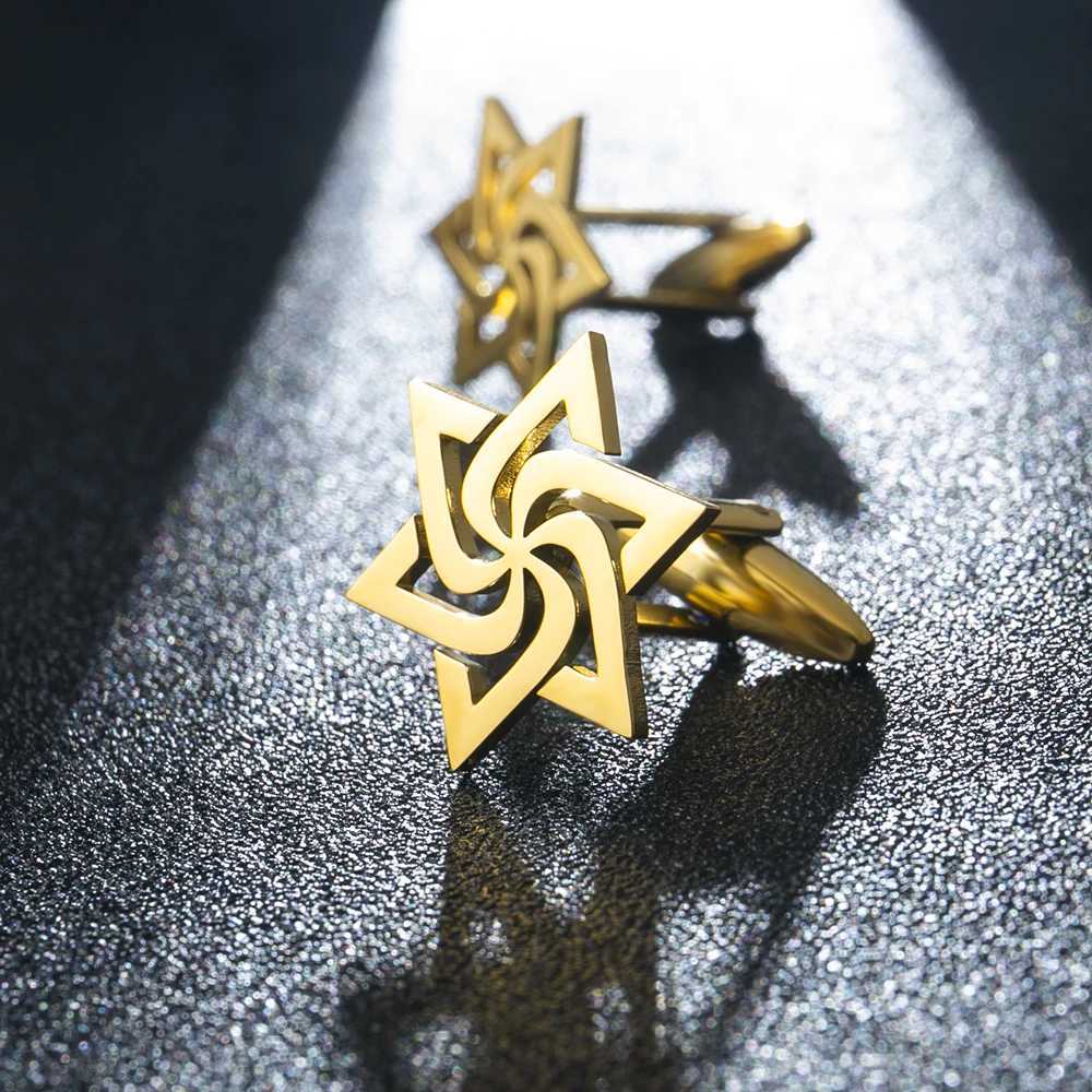 Fashion Spiral Star David Cufflinks Stainless Steel Mens Shirt Suit Cufflinks Retro Talisman Jewelry Groom Wedding Gift XJ250614
