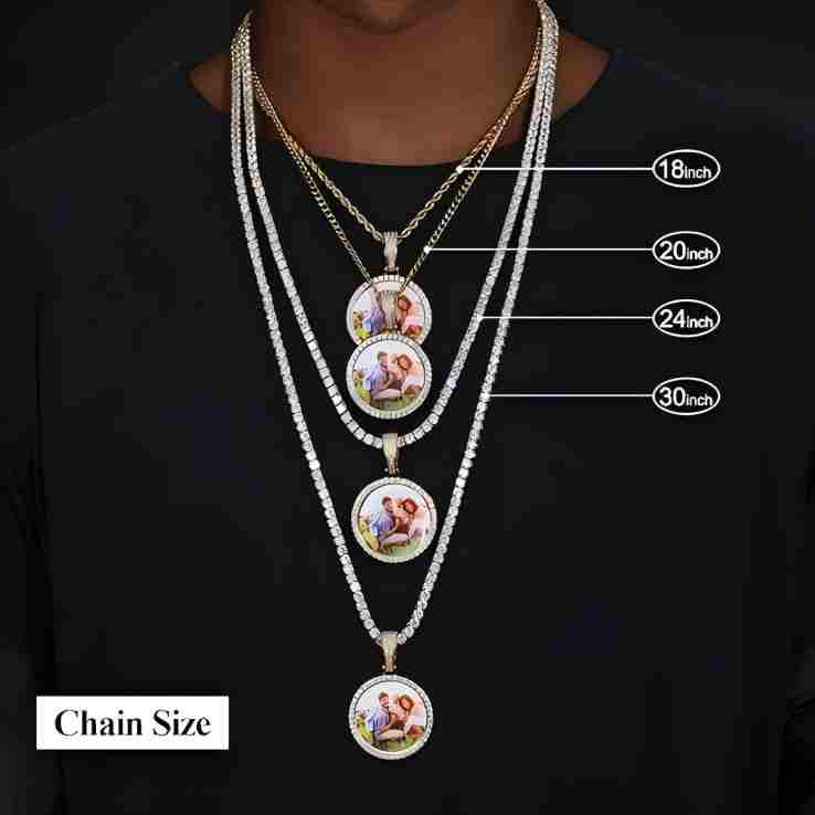 18K Gold Plated Personalized Photo Pendant for Men Customized Necklaces for Women Memory Medallion Pendant W/Tennis/Cuban/Rope Chain Dog Tag Necklace 