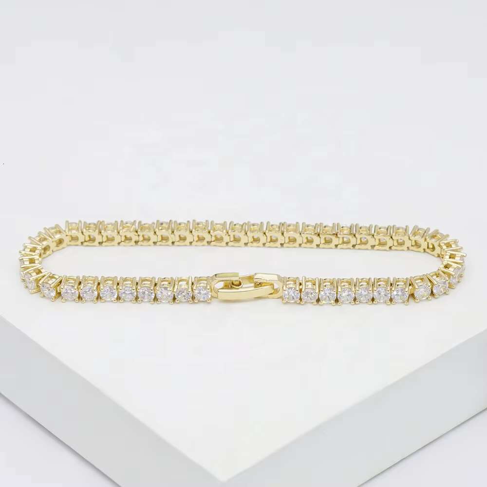 High Quality 925 Sterling Silver Inlaid Round Crystal Zircon Full Diamond Bracelet Female Classic Moissanite Tennis Bracelet