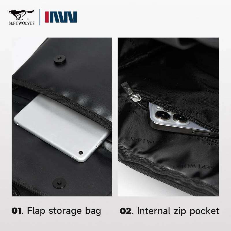 Septwoes Waterproof Leather Man PVC Business Travel Backpack Comfortable Widen Shoulder Strap Fit 16-Inch Laptop