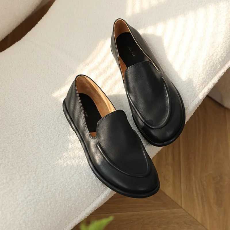 Loafers Women 2024 New Spring e Foot Slip- Round Toe Shoes Women Genuine Leather Soft Flats Shoes Women XJ250614