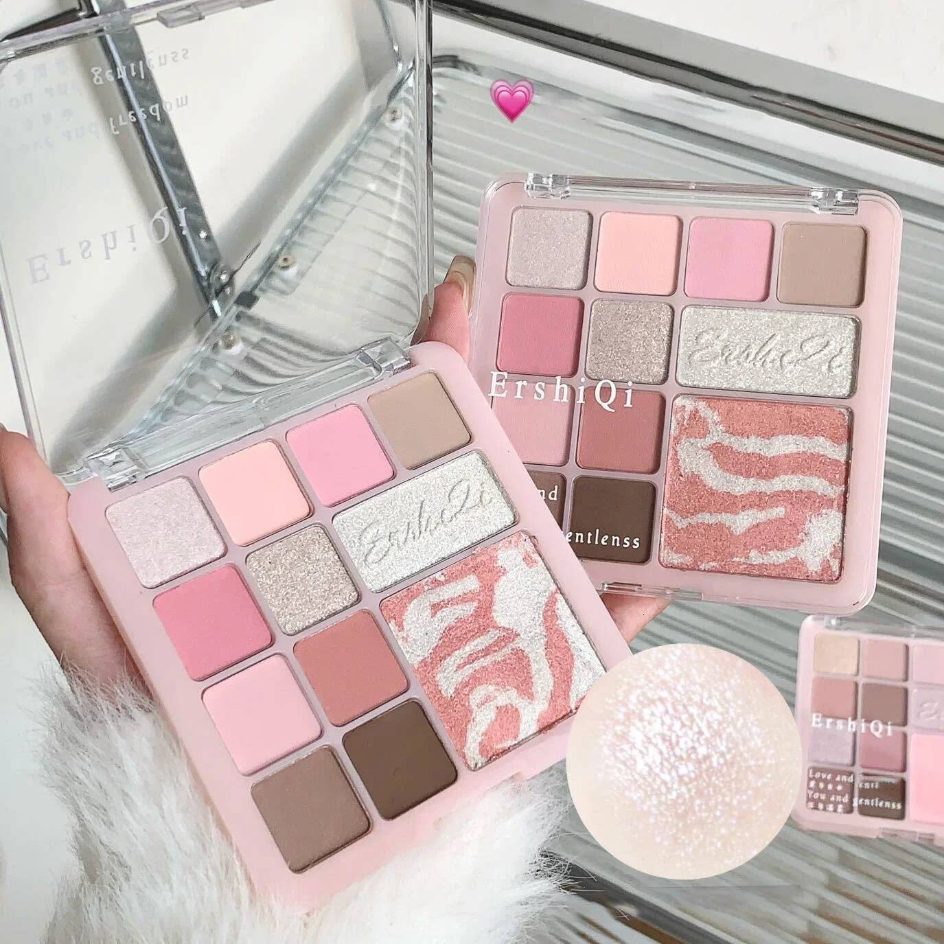 All in One Palette Pearly Matte Eyeshadow 12Colors Fine Shimmer Highlight Rose Pink Blush Eye Pigment Waterproof Korean Cosmetic