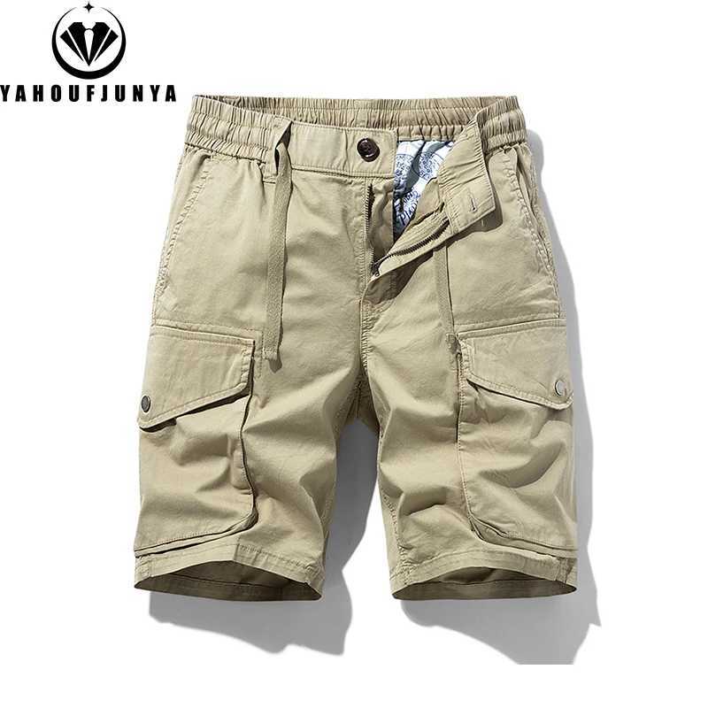 2025 Men Summer Solid Cotton Outdoor Cargo Leisure Shorts Men Drawstring Buttons Straight Loose Fashion Brand Short Male Pants W250614