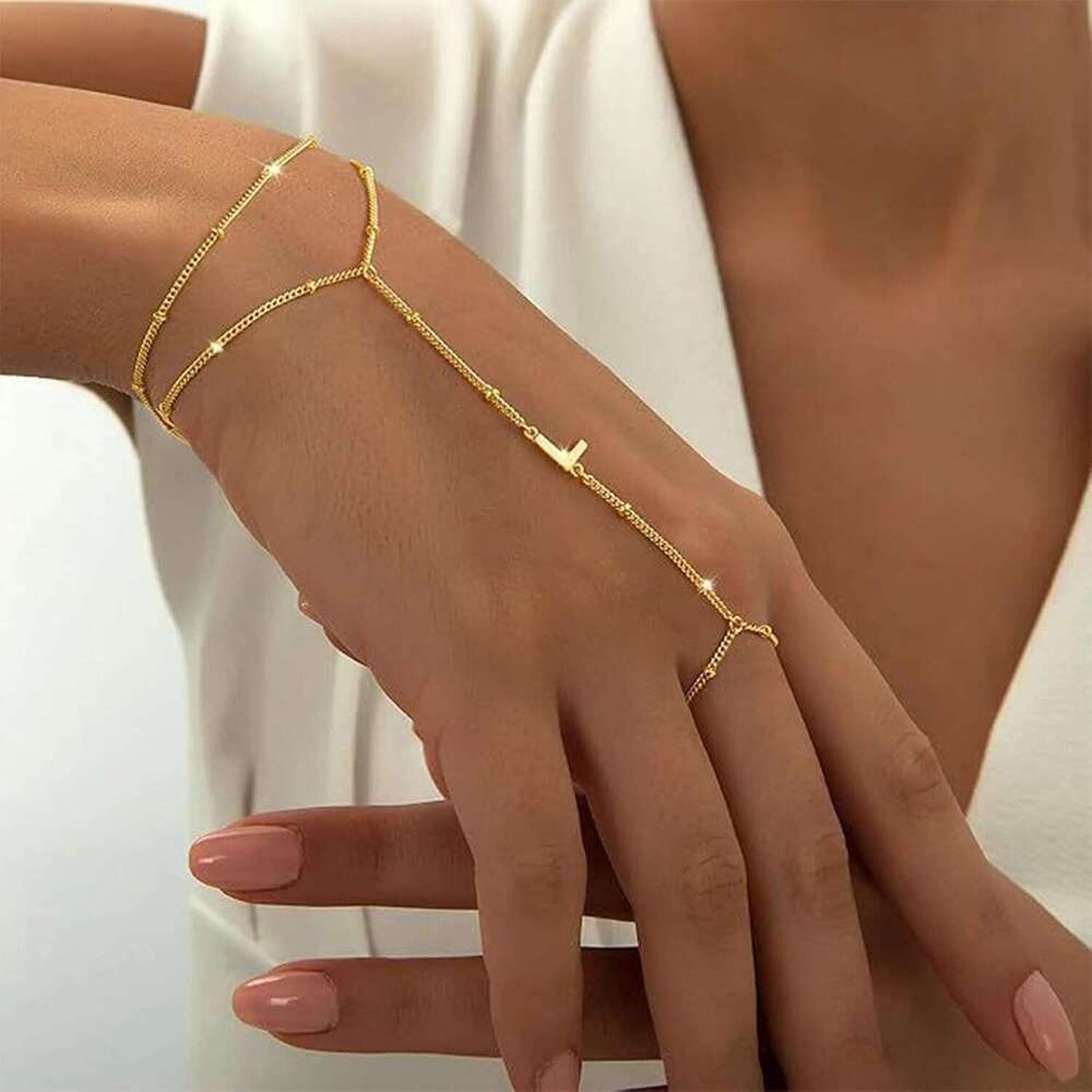 Dainty Gold Initial Bracelets Ring Bracelet Chain Hand Jewelry Gifts for Women Trendy 2025