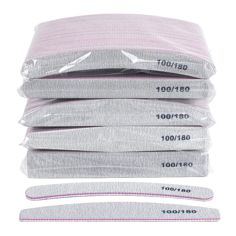 50Pcs/Lot Grey Sandpaper Nail File 100/180 Double Sided Buffer Block Polisher Pedicure Manicure Nail Art Files Nails Accesorios 250605