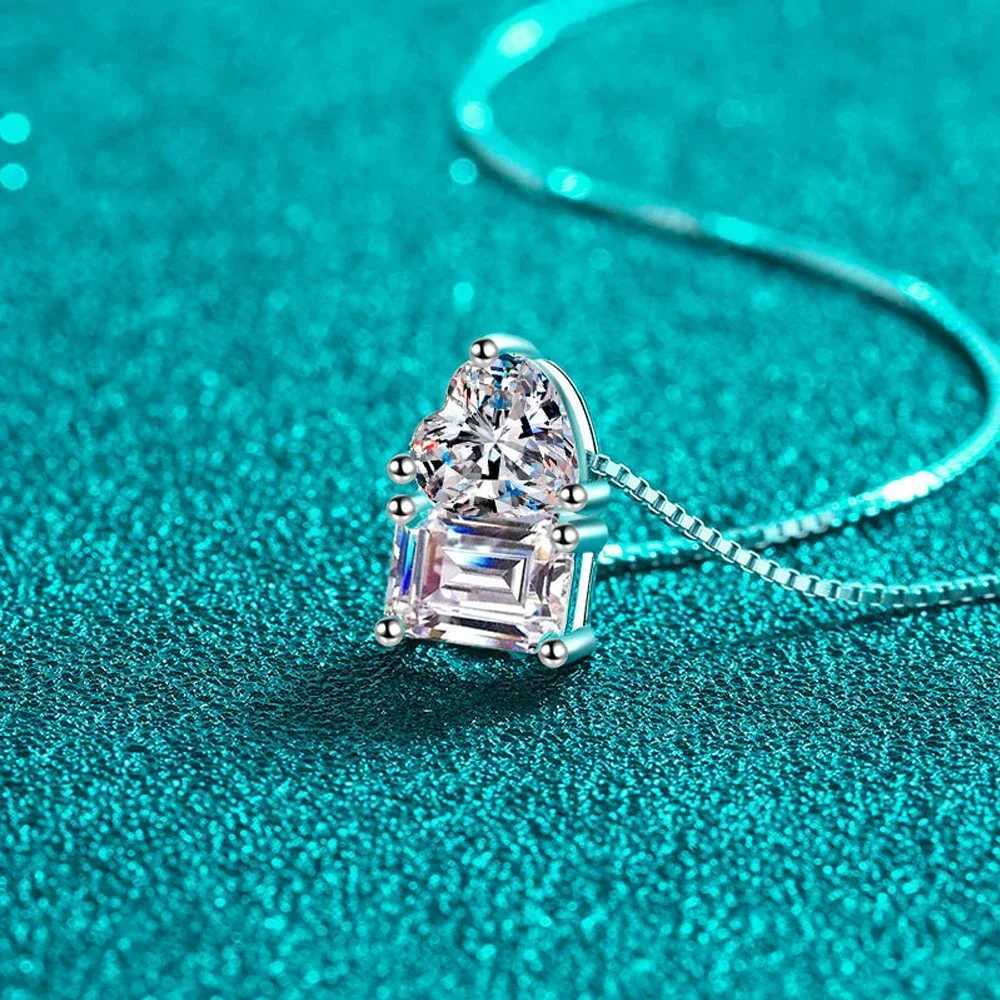 FEOBUR 2Carat Heart Emerald Cut Moissanite Necklaces for Women Chic Two Diamond Pendant Neck Chain 925 Sterling Silver Choker Z250614