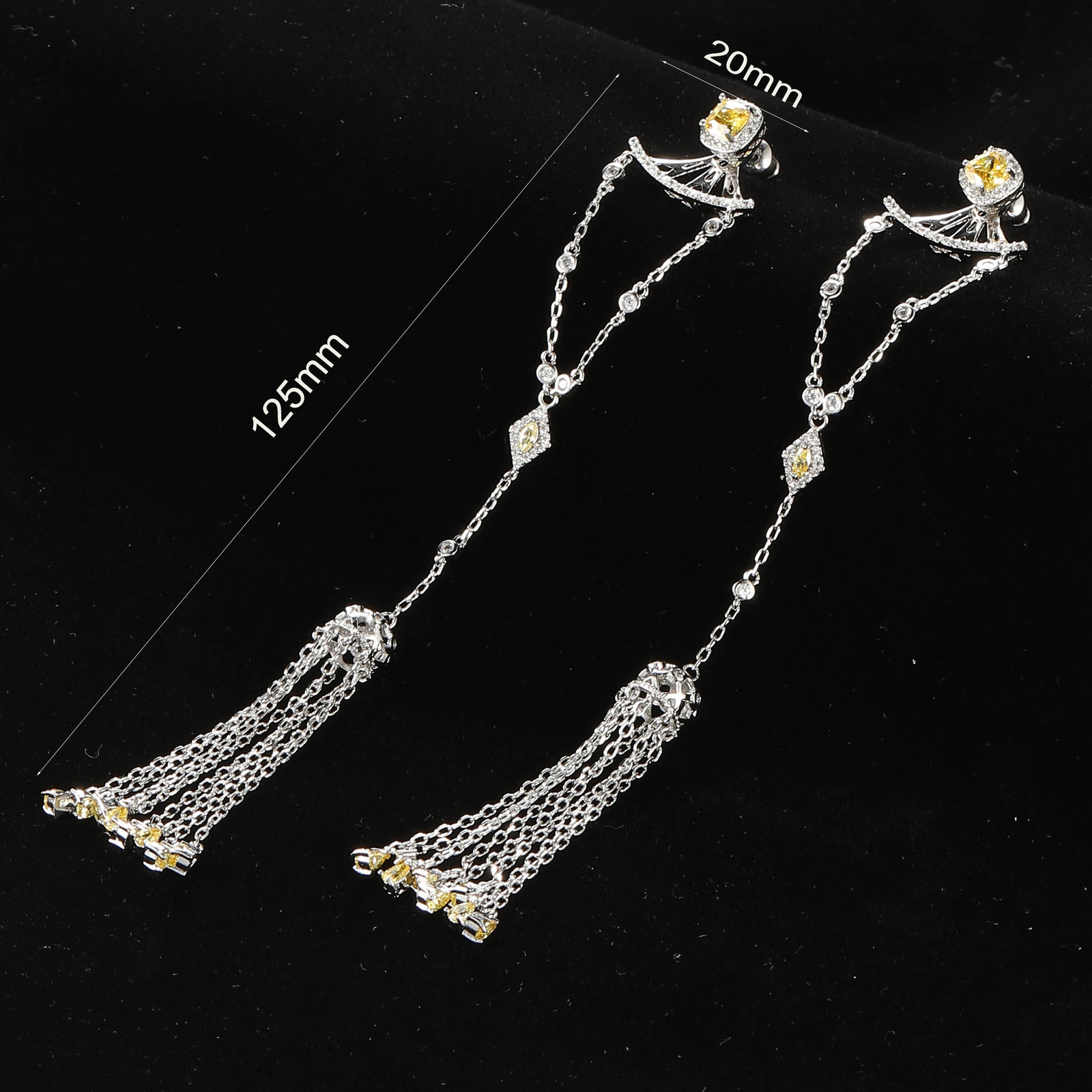 125mm Trendy Long Tassels Dangle Earrings For Women Wedding Cubic Zircon Crystal African Dubai Bridal Earring E7486 250610