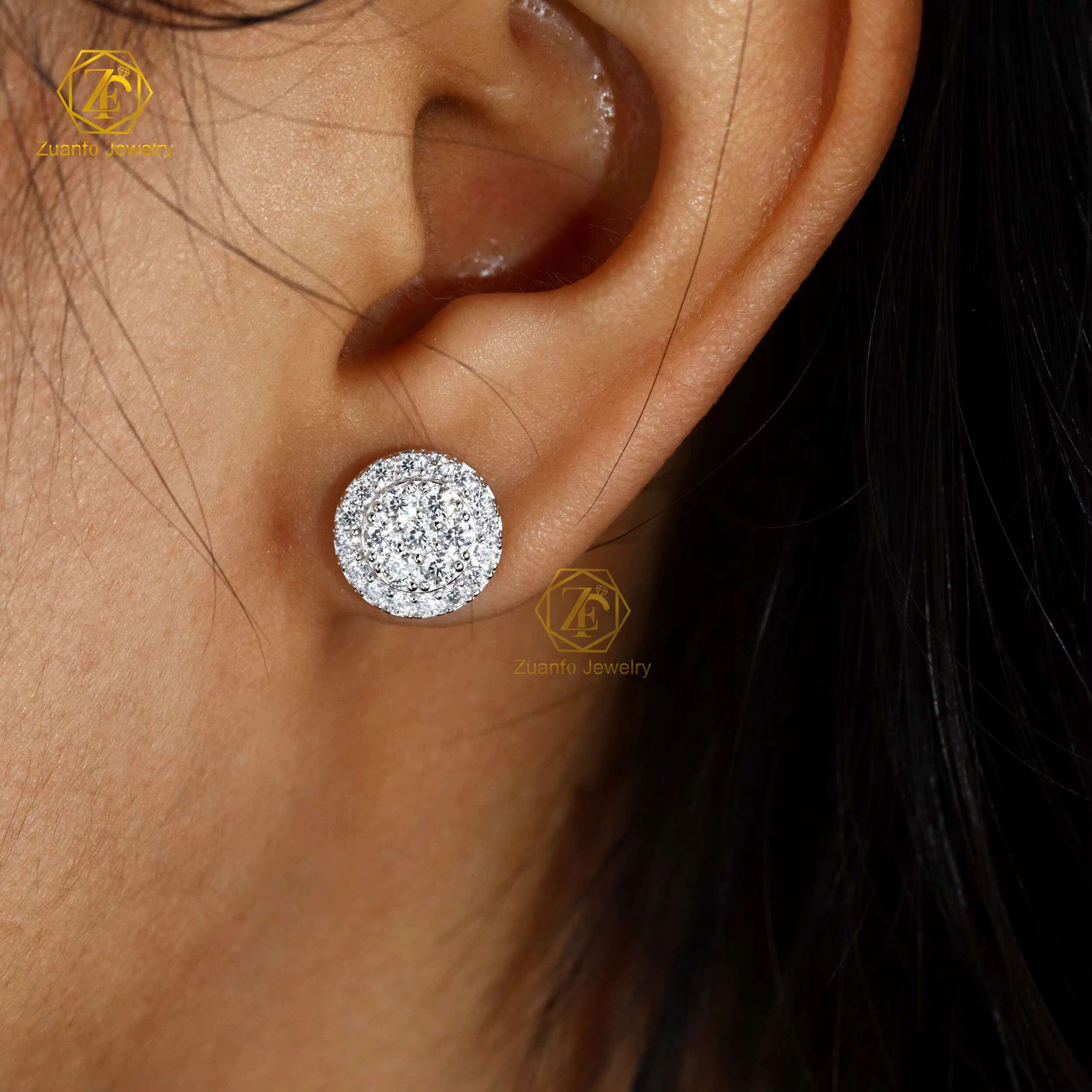 Wholesale Iced Out 925 Sterling Silver Flower Earrings Hiphop Style VVS Diamond Moissanite Stud Earrings for Men Women