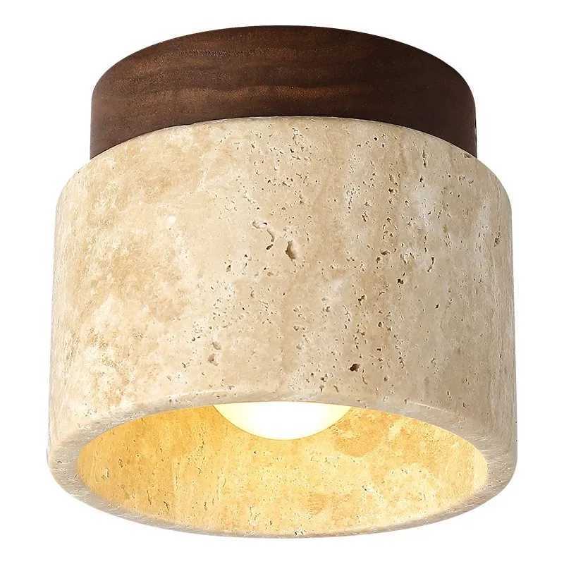 Wabi Sabi Yellow Marble Ceiling Light Lobby Entrance Corridor Balcony Restaurant Hotel Aisle Travertine Decorative Lamp XJ2500613