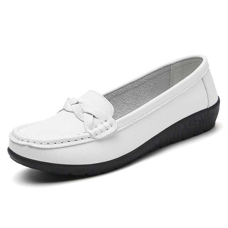 Shoes Women 2025 New Loafers Slip Flats Leather Shoes Woman Comfortable Flat Shoes Women White Zapatos Mujer Womens Footwear XJ250614