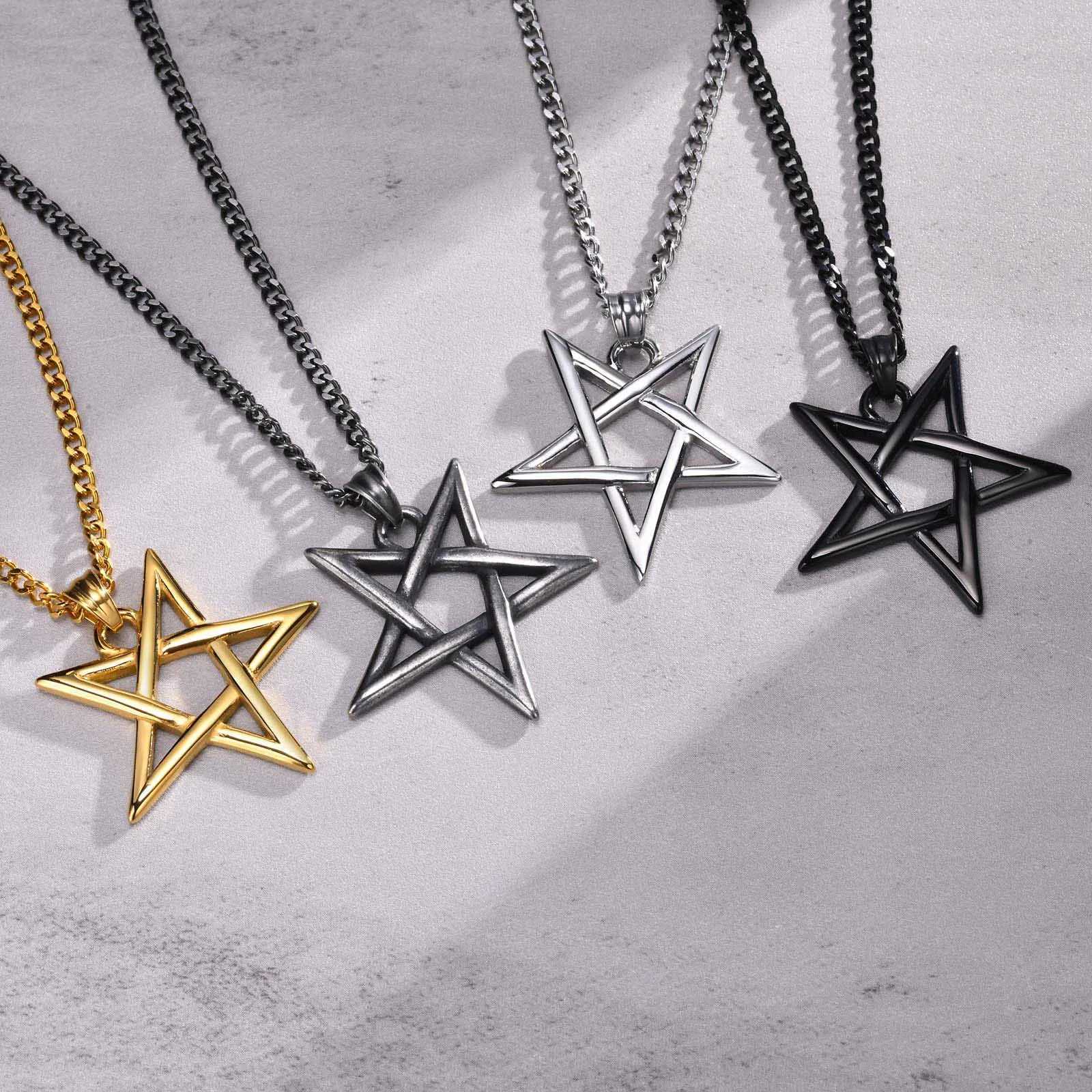 Star of David Necklaces for Men Boys Waterproof Stainless Steel Five-pointed Star Pendant Collar Retro Amulet Jewelry Gifts Z250614