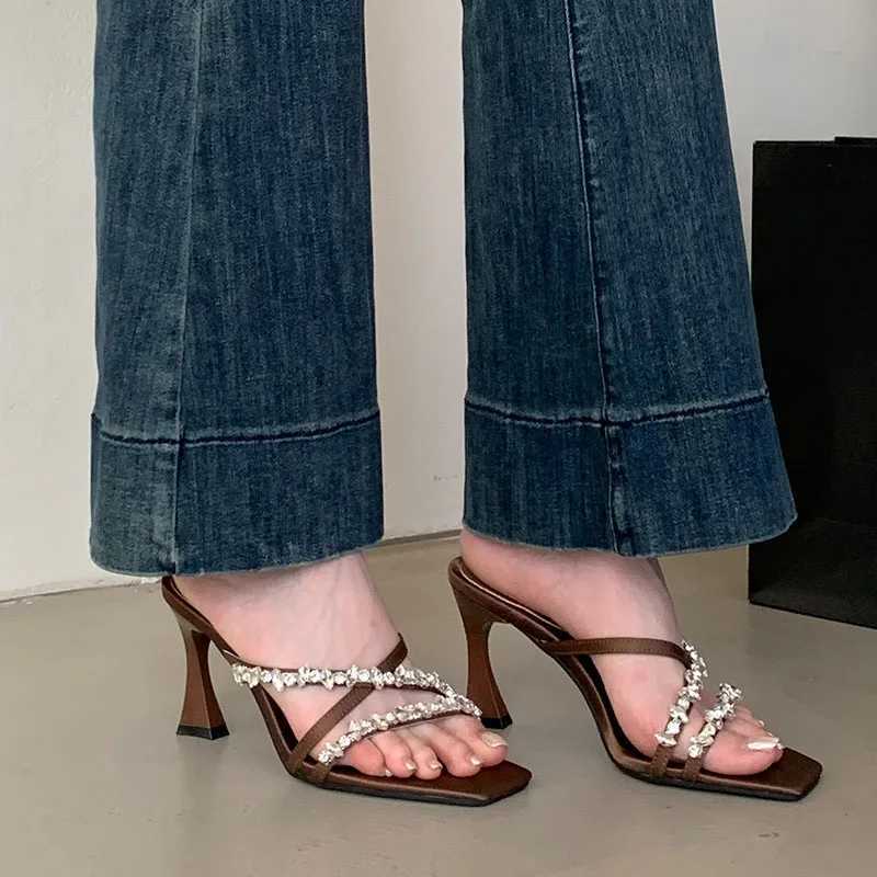 Rhinestones Female High Heels Sandals Slides Shoes For Women New 2025 Fashion Bling Ladies Heeled Sandals Shoes Pumps Z250614