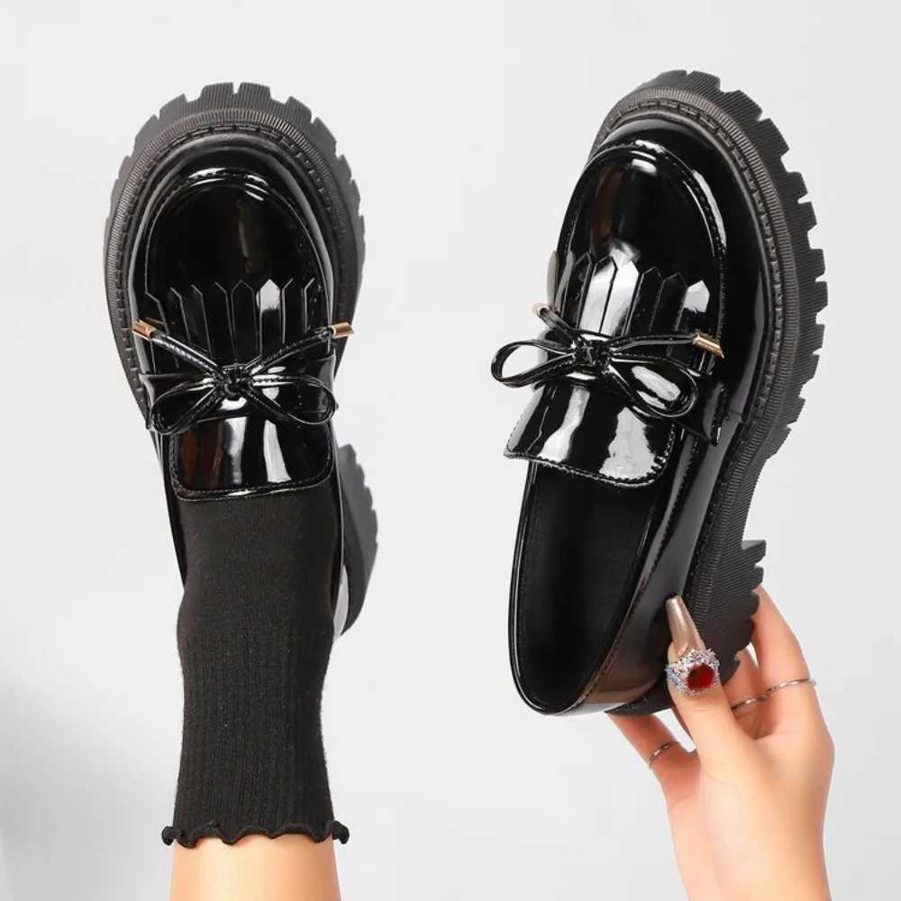 2025 Plus Size 42 Summer Black Vintage Platform Flats Shoes Women Easy To Put Butterfly Knot Med Heels Loafers Daily Shoes XJ250614
