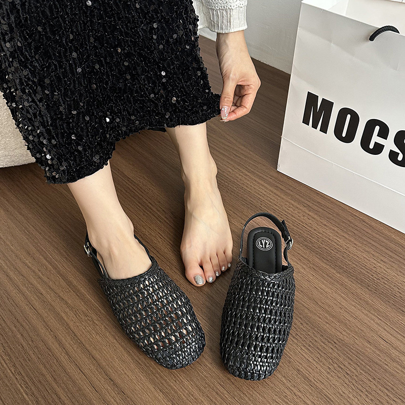 Ddmyoutdoor Version Square Toe Mid Cut Woven Mesh Hollow Breathable Slip On Loafers Spring Summer New Versatile Flat Shoes Outdoor Shoes