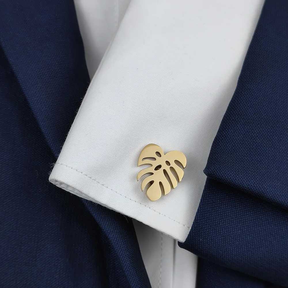Stainless steel palm leaf cufflinks shirt and suit accessories French gilded tricolor cufflinks boyfriend gifts XJ250614