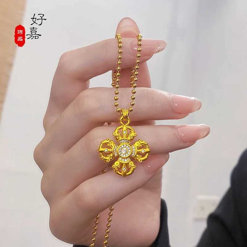 9999 24K real gold store same gold sub mens and womens necklaces with diamond studded cross pendant jewelry Z250614