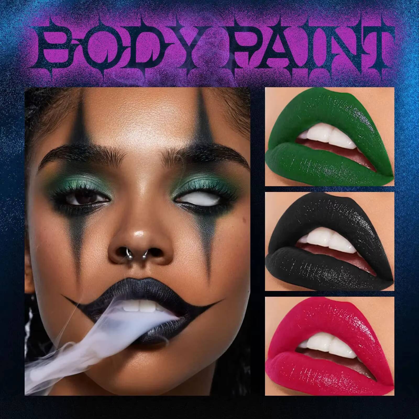 Matte Lipstick Dark Black Vampire Olive Green Creative Halloween Makeup Face Body Painting happy