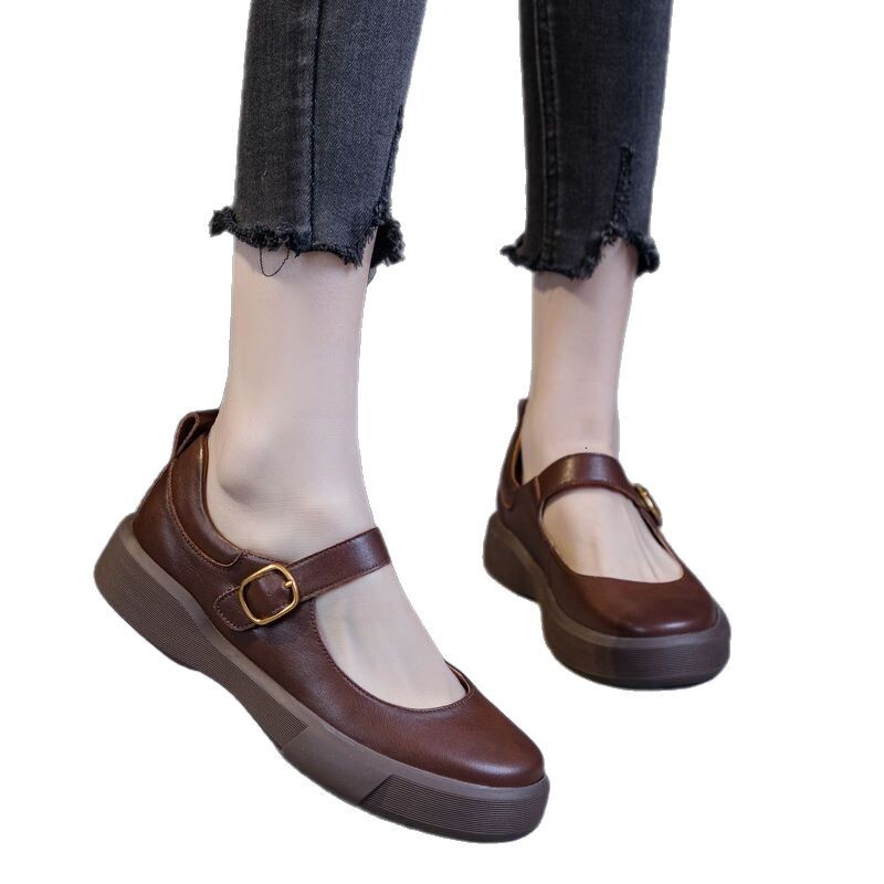 Ddmysports Spring Thick Soled Women S New Round Toe Platform Soft Shallow Mouth Single Versatile Square Flat Casual Shoes Outdoor Shoes