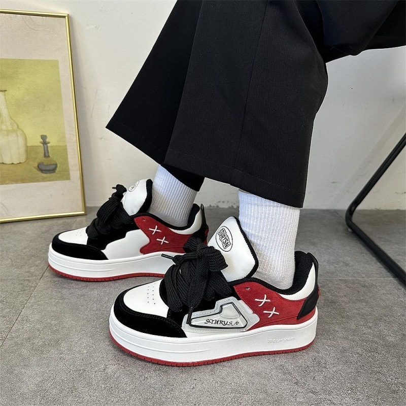 Ddmysports Korean Style Black Red Color Block Thick Sole Bread For Men And Women Ins Trend Couple Versatile Casual Sports Skate Shoes Outdoor Shoes