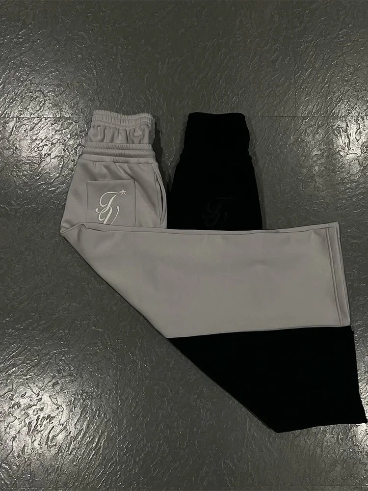 Harajuku Loose Double Waisted Sweatpants Y2K American Solid Color Letter Embroidery Casual Pants Hip Hop Drawstring sweat pants 250612