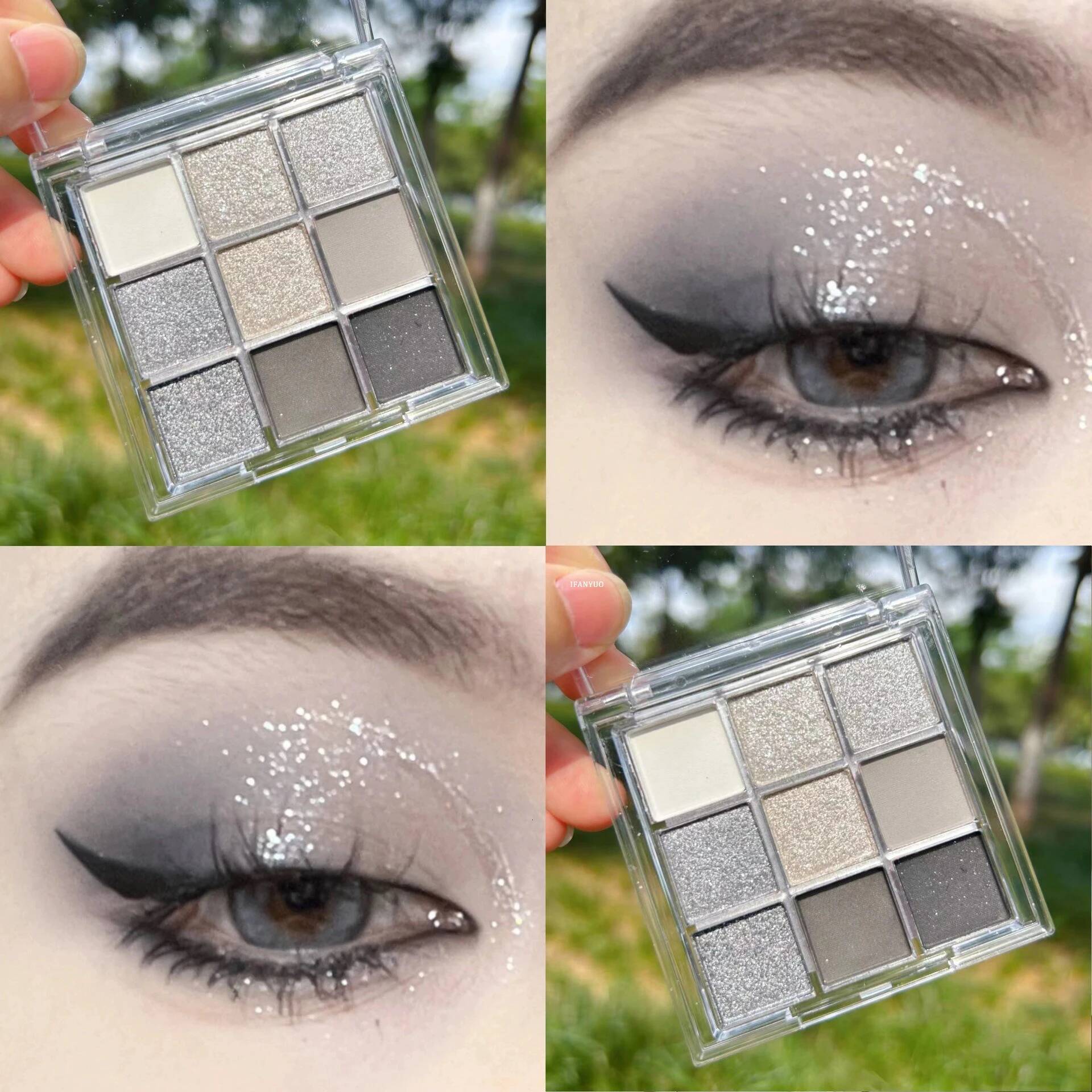 Cement Ash Smoky Eyeshadow Palette Dark Punk Black Metal Pearl 9 Color Eye Shadow Tray White Sier Bright Silkworm Shiny Makeup