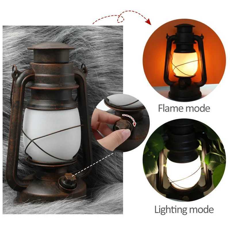 Vintage Camping Lantern Remote Control Flame LED Tent Light Battery Powered Kerosene Lamp Outdoor Portable Ramadan Decoration W250613