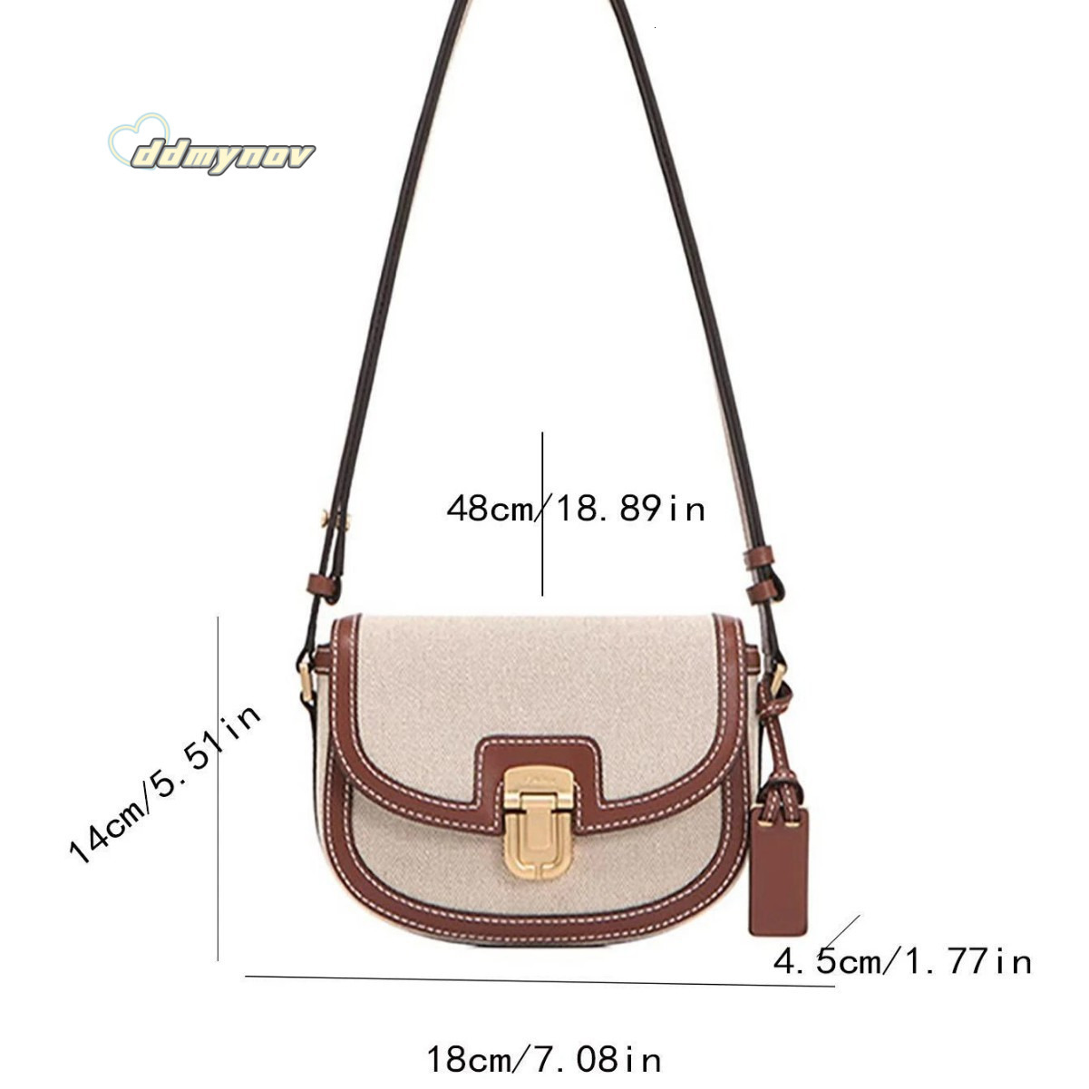 2025 New Spring Summer Beach Color Block Canvas Saddle Versatile Ins Style Shoulder Crossbody Bag ddmynov