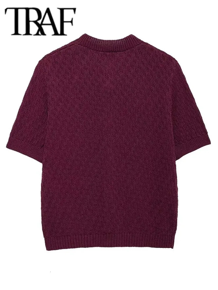 Women Fashion Jewelry Button Cardigan Short Sleeve Vneck Knitted Sweater Cardigans Chic Female Knitwear Coat 250612