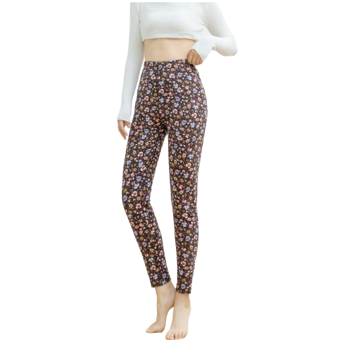 Gentle floral style wool silk floral trousers High waist thin Comfortable and good to wear