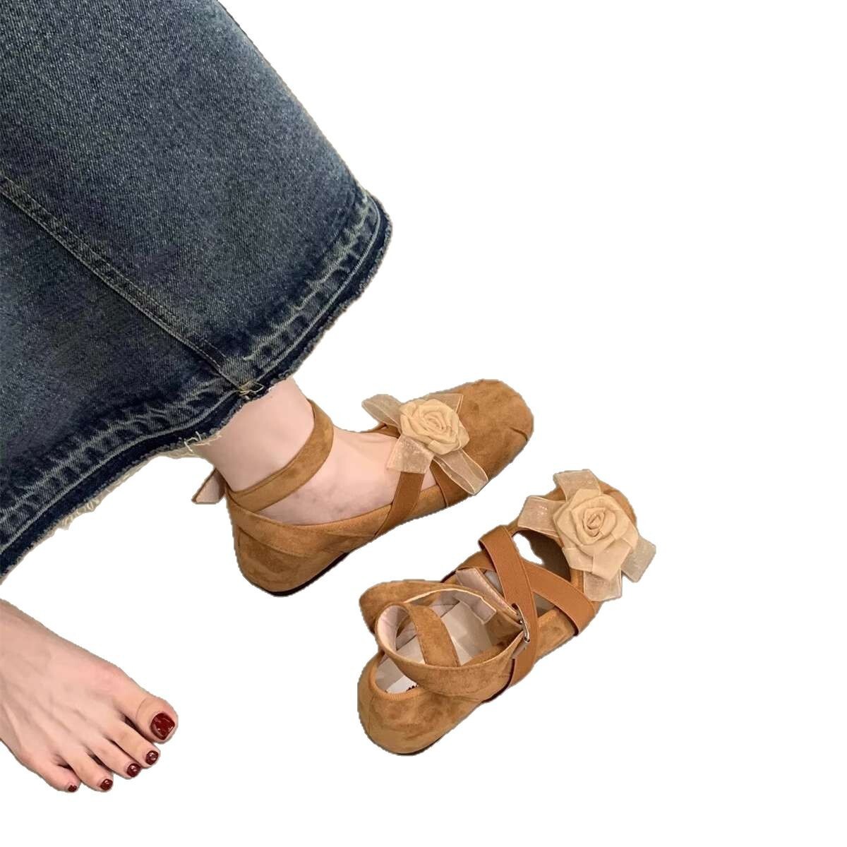 Ddmyoutdoor Mary Jane For Women Spring Ankle Strap Ballet Flats French Style Shallow Mouth Flat Shoes Outdoor Shoes