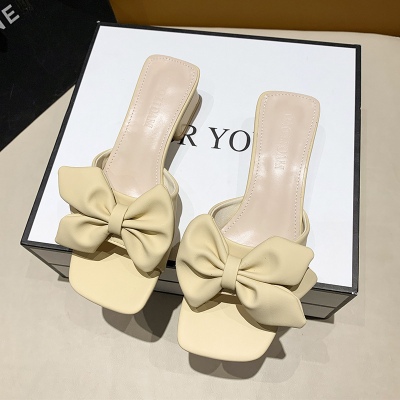 Ddmyoutdoor Fairy Style Bowknot Sandals For Women Summer New Fresh Thick Heel Outdoor Wear With Skirts Versatile One Strap Slippers Outdoor Shoes
