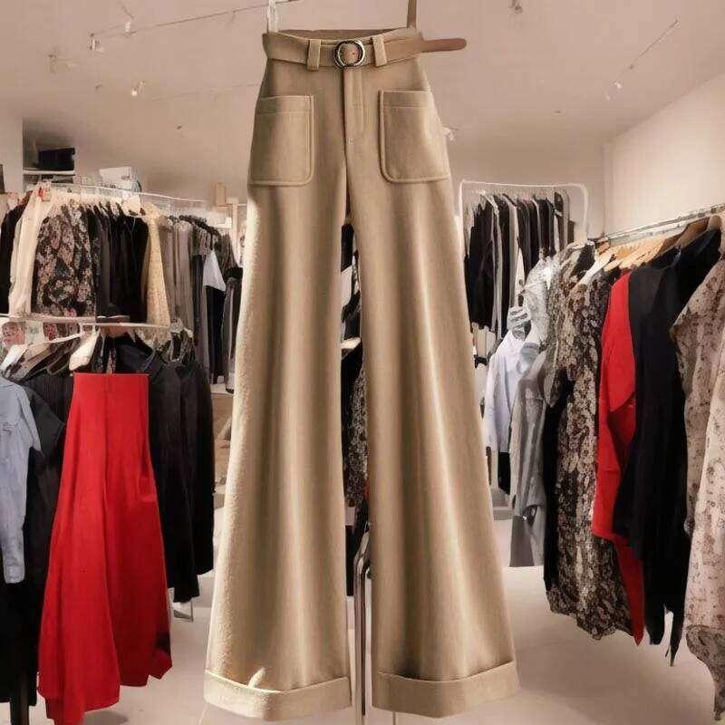 Limiguyue Khaki Pockets Pants Versatile Loose Wide Legs Pant Women Spring Autumn Casual Ankle-Length Trousers Office Lady 666P