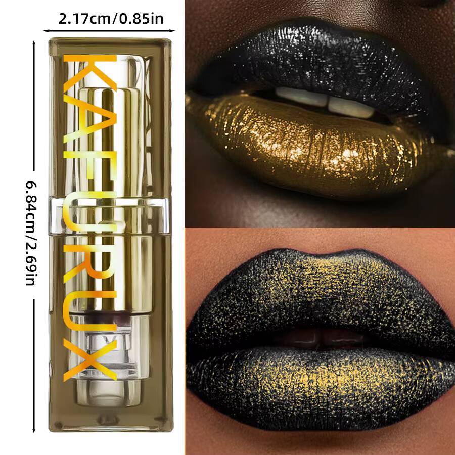 1pc Two-tone Color Glitter Non-stick Cup Matte Black&yellow Lip Makeup Diamond Lipstick or for Eye Shadow Gifts happy