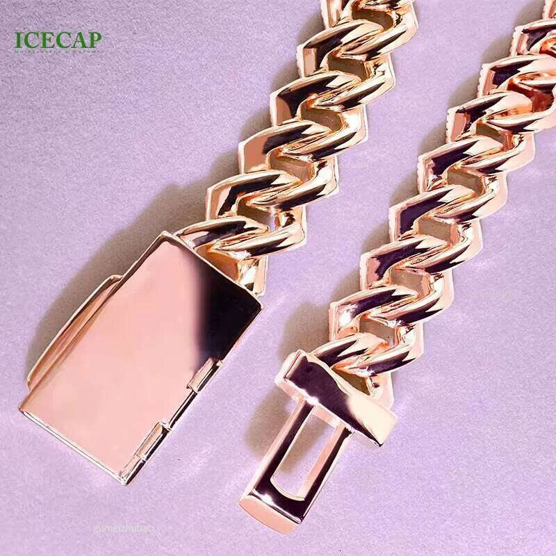 Heavy Solid Sier Rose Gold Trapezoid Necklace Moissanite Dia Bracelet for Rapper HipHop Cuban Link Chain