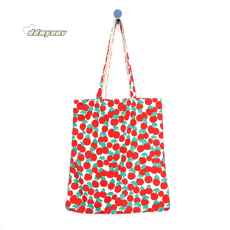 Summer New Printed Tote Little Cherry Large Capacity Canvas Niche Shoulder Bag ddmynov