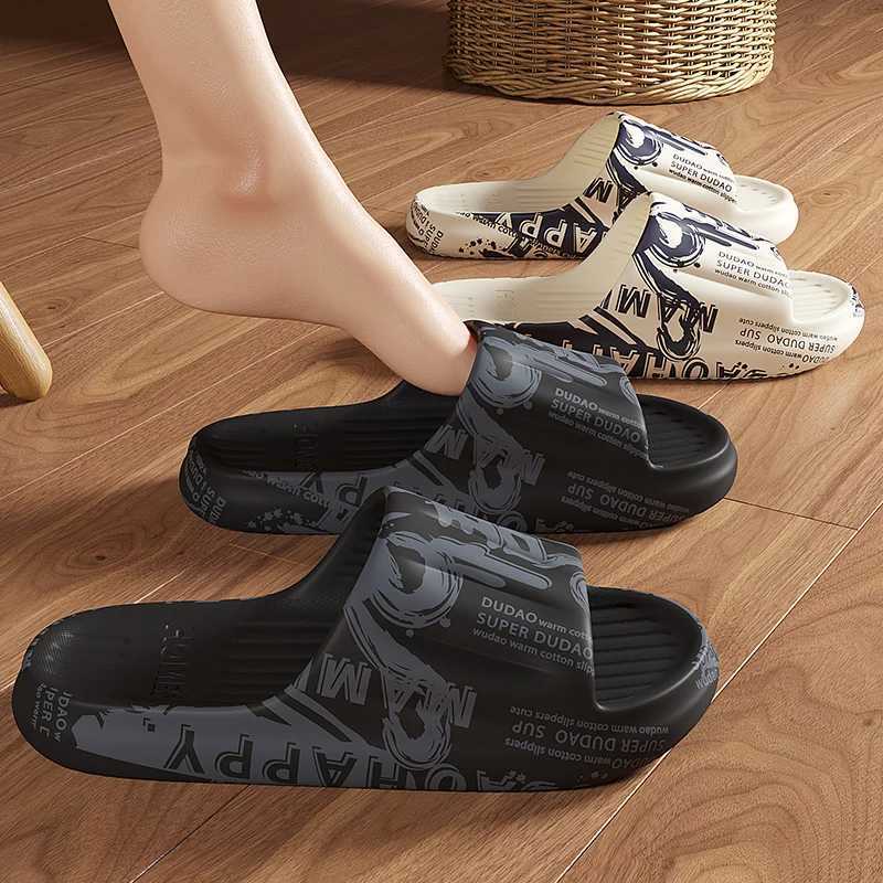 Summer Plus Size 48-49 Graffiti Bear Print Men Slippers Home Flip Flops Thick Couple Women Beach Shoes Sandals Z250614
