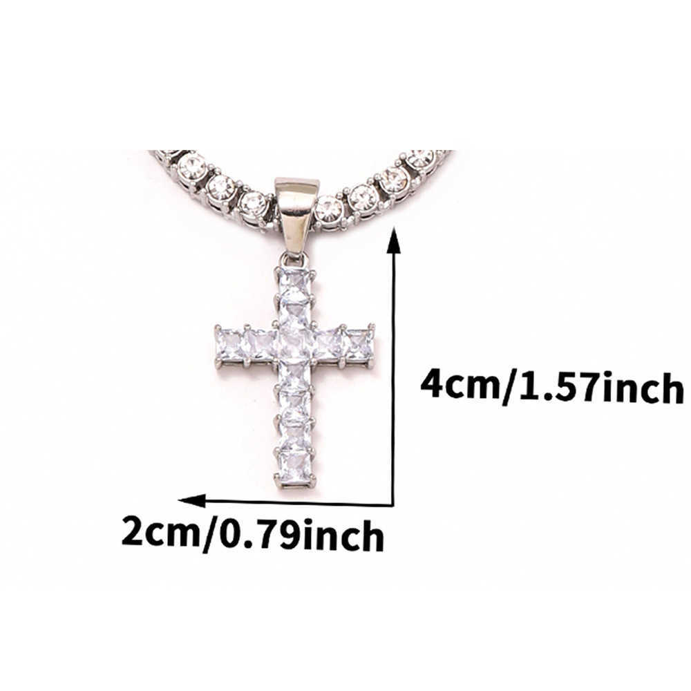 Diamond-studded cross pendant in alloy Cuban chain, single row chain with loop, versatile accessory for all occasions, hip-hop necklace X250224