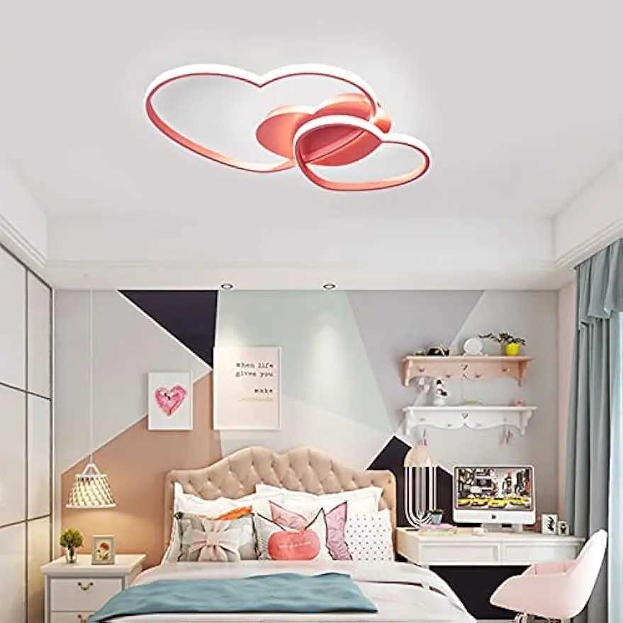 42W Heart-Shaped Flush Mount Ceiling Chandelier Lighting Creative Acrylic 2 Heart Ring Ceiling Lamp Fixture XJ2500613