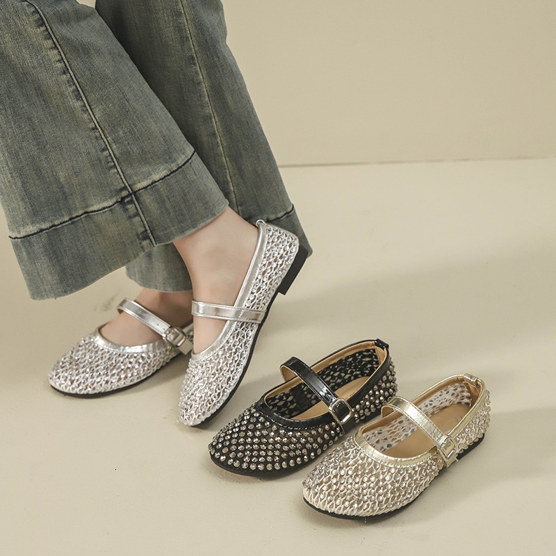 Ddmyoutdoor French Style Rhinestone Mary Jane Shoes For Women Hollow Gentle Evening Breeze Summer New Match With Skirts Flat Loafers Outdoor Shoes