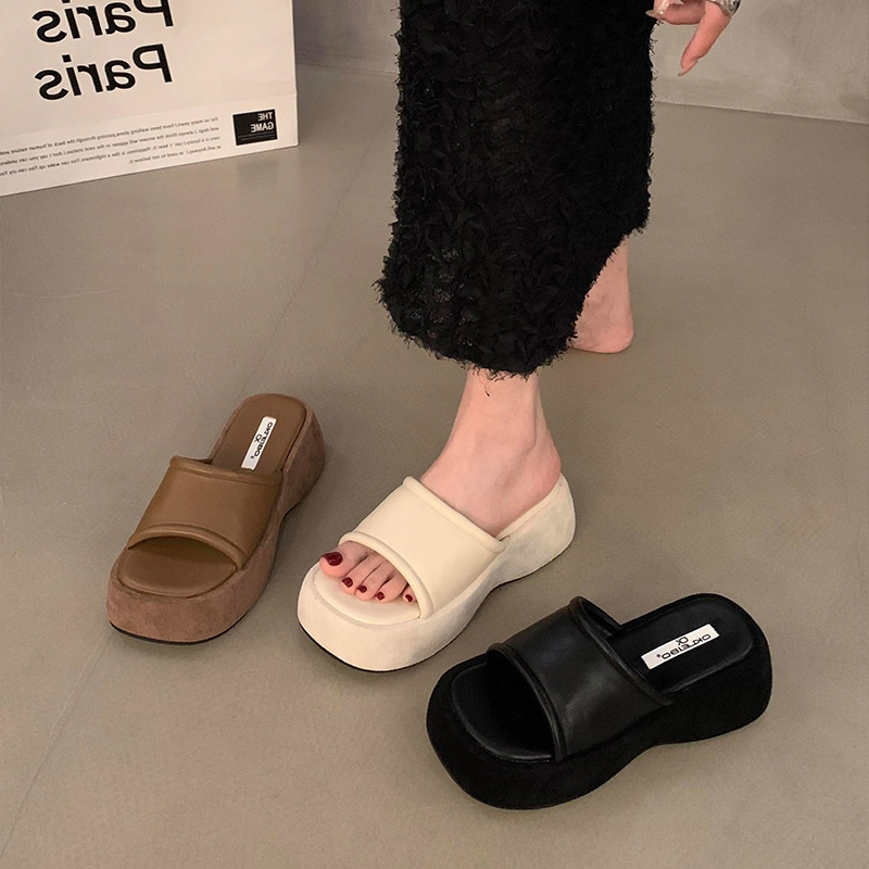 Ddmyoutdoor Thick Soled Slippers For Women Summer Outdoor Wear S Shoes New Style Platform Lazy Slip On One Word Sandals Outdoor Shoes