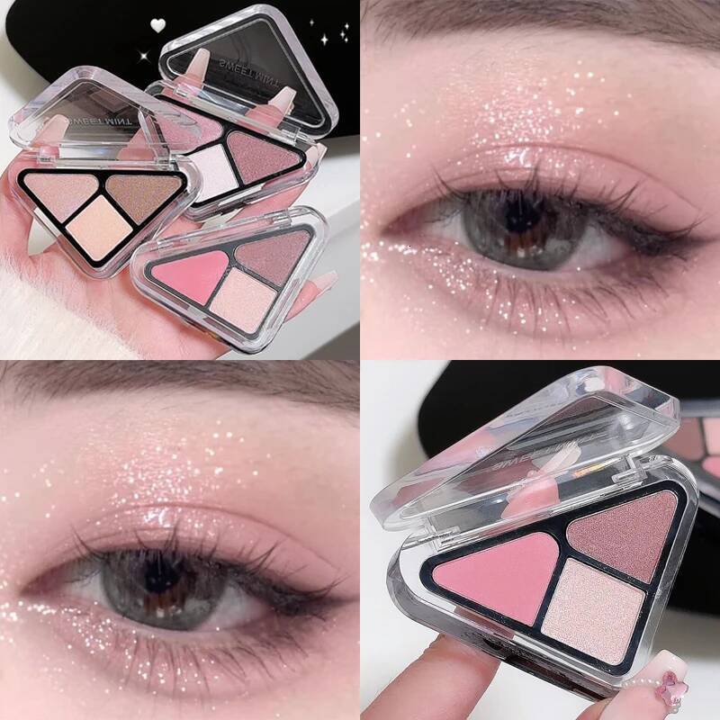 New 3 Colors Eyeshadow Palette Triangle Nude Brown Pigments Low Saturation Pearly Pink Matte Glitter Eye Shadow Eyes Makeup