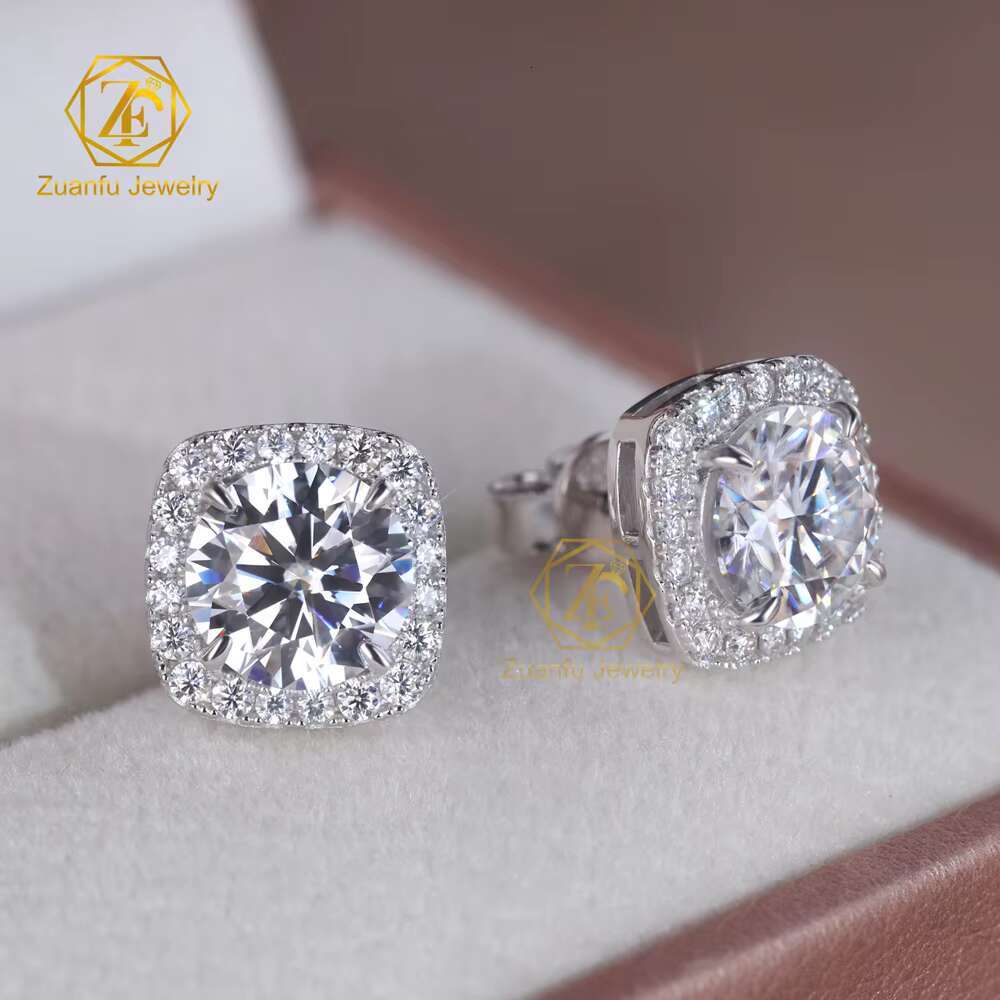Halo Stud Earrings 18k Gold Plated Sterling Silver S925 Moissanite Classic Vintage Fine Jewelry Stud Earrings Women Jewelry